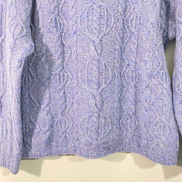 Vintage LL Bean Women's Blue Speckle Cable Knit V-neck Wool Sweater Size M - Picture 3 of 8
